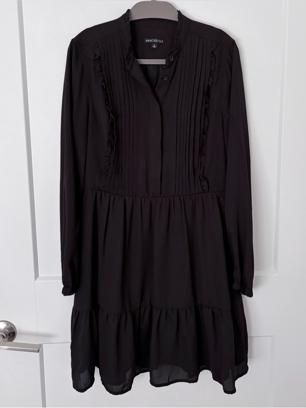 J.Crew Mercantile Ruffle Pintuck Long-Sleeve Dress Black - Size 4